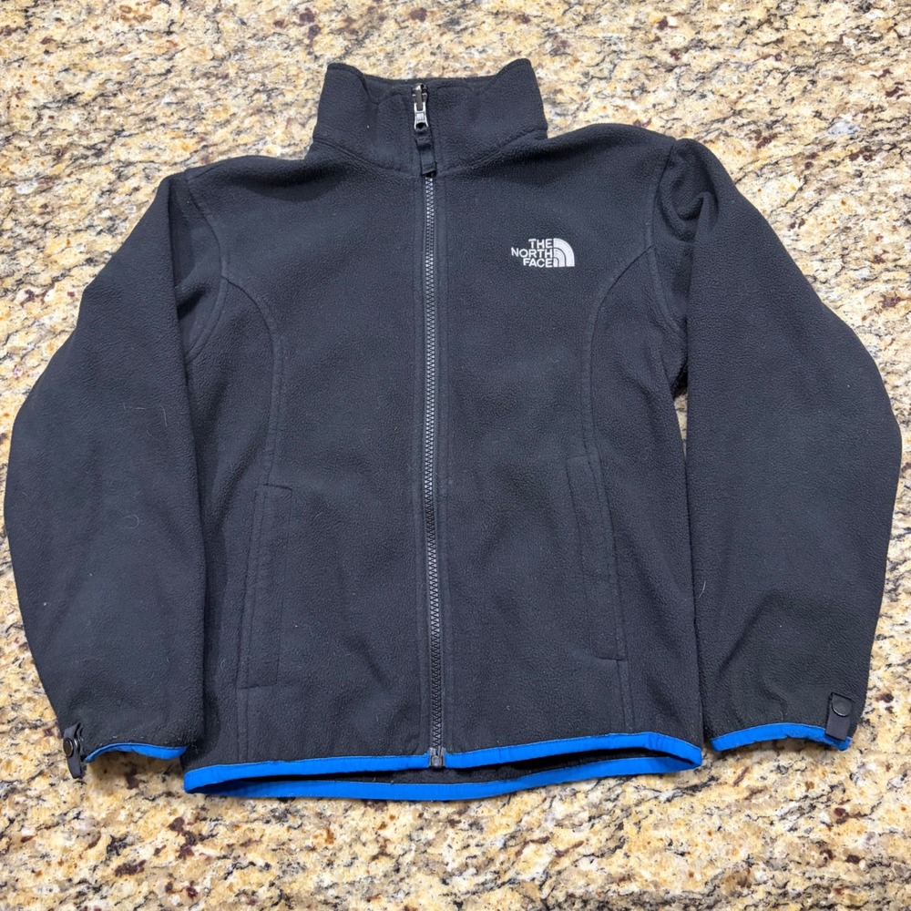 The North Face Boys Black Blue TKA 100 Glacier Full Zip Fleece Jacket Size S ws
